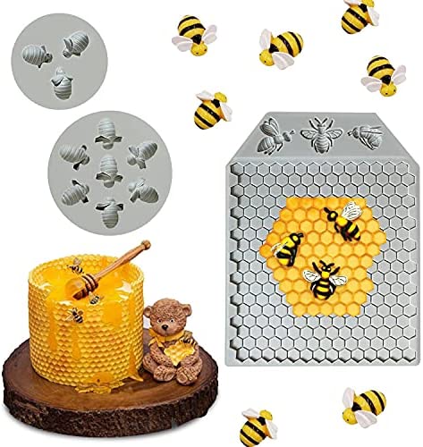 Edible Honeycomb Silicone Molds, 7 Cavity Bumble Bee Fondant Mold, 3 Cavity Bee Miraculous Candy Decorations Mould, DIY Beehive Cake Baking Mold, Wedding Chocolate Sugar Cube Mold, Cookies Tools Supplies(3Pcs)