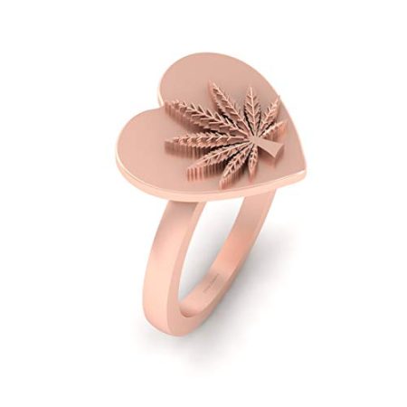 Heart Shape Engagement Ring Cannabis Marijuana Leaf Ring Stoner Jewelry 925 Sterling Silver