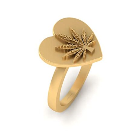 Marijuana Leaf Heart Shape Engagement Ring Solid 10k Yellow Gold Cannabis Marijuana Ring