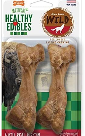 Nylabone Healthy Edibles Natural Dog Treats, Bison Chew Treats for Medium Dogs, 2 Count
